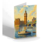 NOTELET - London. Big Ben from the River - Vintage Art Style