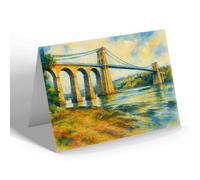 NOTELET - Menai Suspension Bridge looking East - Vintage Art Style