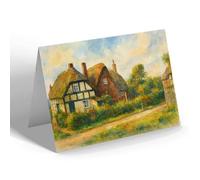 NOTELET - Old Cottages on the Green, Gt. Hampton - Vintage Art Style