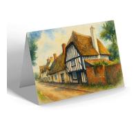 NOTELET - Old Timbered Cottage, Hemingford Grey - Vintage Art Style