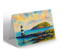 NOTELET - Penmon Lighthouse & Puffin Island (b) - Vintage Art Style