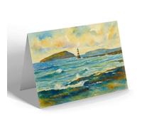 NOTELET - Puffin Island & Lighthouse - Vintage Art Style