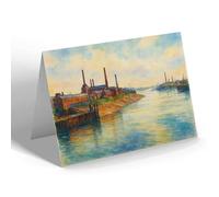 NOTELET - River Usk from Newport Bridge, Newport - Vintage Art Style