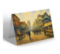 NOTELET - Stockport. Parish Church & Market Place - Vintage Art Style