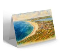 NOTELET - View from Island to Chesil Bank, Portland - Vintage Art Style