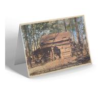 NOTELET - Vintage Illinois USA Princeville Log Cabin Cutter Pioneer Grov b