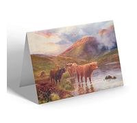 NOTELET - Vintage Scotland - Crossing the Stream, Highland Cattle