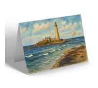 NOTELET - Whitley Bay St Mary's Island/Lighthouse - Vintage Art Style