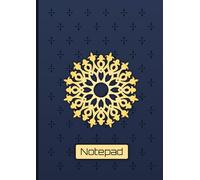 Notepad A4: A4 210x297mm, 64 pages with lines 10mm, no margin, writing paper notebook, classic white & grey interior design, navy blue cover with mandala-style ornament