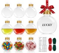 NOTEZMATE 10 PCS Christmas DIY Booze Baubles, 100ml Christmas Fillable Baubles, Clear Decoration Ball Water Bottle with Stickers and Ribbon for Wedding, Party, Xmas Tree Gift Decorations