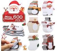 NOTEZMATE 24 Pack Christmas Sticky Notes, Cartoon Santa Claus Snowman Gingerbread Man Elk Self-Adhesive Notes, 600 Sheets Message Note for Kid Student School Office Christmas Stationery Party Favors