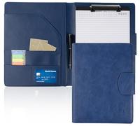 NOTEZMATE A4 Writing Case, Clipboard A4 with Cover, PU Leather Conference Folder DIN A4 with Magnetic Closure, Notepad, Pen & Compartments for Office, School, Meeting & Business Trip in Vintage Blue