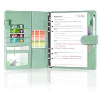 NOTEZMATE A5 Leather Binder, 6-Ring Business Leather Document Clip Board, A5 Notebook Binder with 150 Sheet Refill Paper with Zipper Pouch, 4 Dividers &Pen for Office Personal Planner,Macaron Green
