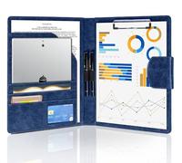 NOTEZMATE DIN A4 Conference Folder with 2 Pen, Faux Leather Clipboard Foldover, Portfolio Clip Board with Magnetic Closure,Padfolio Folio Case Business with A4 Date Paper for Women/Men(Dark Blue)