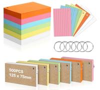 NOTEZMATE Flash Cards 500 PCS,127 x 76mm Index Cards Revision,Ruled Record Cards Lined Flashcards with Metal Binder Ring,6 Colours Cue Kraft Paper Notecards for Study Office School Learning Memo