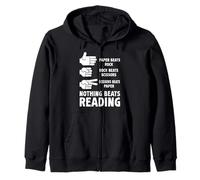 Nothing Beats Reading Book Rock Paper Scissors Nerd Bookworm Zip Hoodie
