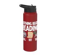 Nothing Beats Reading Funny Rock Paper Scissors Book Lover Stainless Steel Insulated Water Bottle