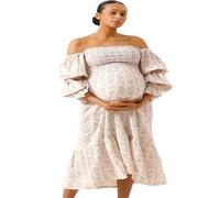 NOTHING FITS BUT Women’s Soft Cotton Muslin Dress, Everyday Stretchable Haru Maternity Gown, Off-Shoulder Mom to Be Frock, as1, Alpha, m, Regular, Lilac, M
