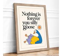 Nothing is Forever, Silly Goose Illustration Framed Wall Art Print A3 (42×29.7cm) Oak, Wall Decor for Living Room, Bedroom, Office & Home, Ready to Hang, Art Gift