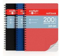 Noti A5 Jot-On Writing Notepad for School, Home and Office, 80gsm Paper Twin Wirebound Notebook 8mm Lines with Side Perforation, Rounded Corner, Pack of 3
