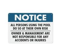 Notice All Persons Using The Pool At Their Own Risk Retro Vintage Sign Home Bar Pub Kitchen Restaurant Wall Deocr Plaque Signs 12X8Inch
