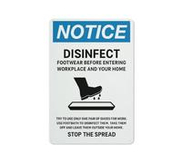 Notice Disinfect Footwear Before Entering Stop The Spread Sign 12 X 8 Inches Reflective Aluminum Metal Warning Signage With Symbol For Indoor Outdoor Use