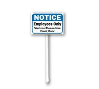 Notice - Employees Only, Visitors Please Use Front Door Sign with Stake 8 x 12 inch Outdoor Signs for Lawn Yard Garden Decor,Easy to Install,Outdoor Use