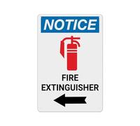 Notice Fire Extinguisher With Left Arrow And Icon Sign 12"x8", Rust Free Aluminum Printed Professional Graphics Easy To Mount, Indoor Outdoor Use