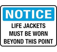 Notice Life Jacket Must Be Worn Beyond This Point Outdoor Signs Aluminum 12X8 Inch Uv Ink Printed For House And Business