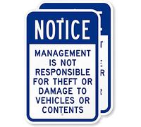 Notice - Management Is Not Responsible For Theft Or Damage To Vehicles Or Contents Sign Aluminum Plate Home Coffee Wall Decor For Indoor Outdoor Use Funny Vintage Metal Sign Poster 8X12 Inches
