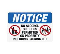Notice No Alcohol Or Drugs Permitted On Property Including Parking Lot Metal Warning Sign for Indoor Outdoor Security, Business Office Home Garden Street Decor 30 x 20 cm