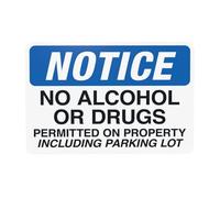 Notice No Alcohol Or Drugs Permitted On Property Including Parking Metal Warning Sign for Indoor Outdoor Security, Business Office Home Garden Street Decor 30 x 20 cm