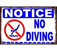 Notice No Diving Metal Sign Swimming Pool Outdoor Sign,8x12 Inch, Reflective Tin, Easy Mounting,Uv Protected,Weather Resistant,Waterproof,Durable Ink,Outdoor Or Indoor Use