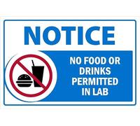 Notice, No food or drinks permitted in lab, safety sign - Self adhesive sticker (200mm x 150mm)