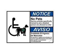 Notice No Pets Service Animals Allowed English + Spanish Caution Fade Resistant Metal Tin Yard Office Sign Outdoor&Indoor Safety 8"x12"