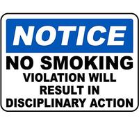 Notice No Smoking Violation Will Result In Disciplinary Action Metal Sign Plaque Poster 8X12 Inches
