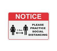 Notice Please Practice Social Distancing Red Sign 12 X 8 Inches Reflective Aluminum Metal Warning Signage With Symbol For Indoor Outdoor Use