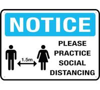 Notice Please Practice Social Distancing Warning Metal Sign Tin Signs Aluminum Sign for Outdoors Use Yard Farm Fence Home Wall Decor 8x12 inch