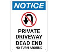 Notice Private Driveway Dead End No Turn Around Portrait Metal Rust Free Aluminum, Uv Printed Metal Sign Plaque Poster 8X12 Inches