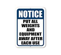 Notice Put All Weights and Equipment Away After Each Use Metal Sign Post, Wall Signs for Home, Workout Room Decor, Home Gym Decor Aluminum Metal Sign 8X12 Inches