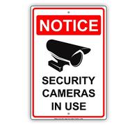 Notice Security Cameras In Use With Graphic Camera Surveillance Property Safety Alert Caution Warning Aluminum Hanging Metal Tin Sign PlateTin Sign 8X12 Inches