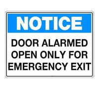 Notice Sign - Door Alarmed Open Only For Emergency Exit - Safety 8x12 Metal Tin Sign Garage Man Cave Wall Decor