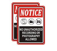 Notice Sign, No Unauthorized Recording or Photography Allowed Sign, Metal Aluminum, 10 x 7 Inch, Reflective, Weatherproof,Easy to Install, 2 Pack