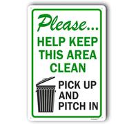 Notice Signs,Keep This Area Clean Sign,Notice Sign For Home Business "Please Help Keep This Area Clean, Pick Up And Pitch In" 20x30cm Metal Aluminum Sign