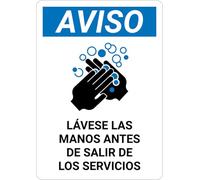 Notice: Wash Your Hands Before Leaving Restroom Spanish with Icon Portrait - Wall Sign Spanish Signs 8x12 Inch Metal Sign Danger Warning Man Cave Yard Indoor Or Outdoor