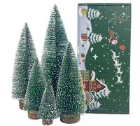 NotiGat 5pcs Small Christmas Tree Tabletop Decor Mini Christmas Trees for Decoration Wooden Xmas Bottle Brush Tree Christmas for Village Holiday Party（4/6/8/10/12 inch）