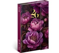 NOTIQUE 2026 Mini Pocket Planner Approx. A6 with Magnetic Closure, Compact Weekly Calendar 11 x 16 cm, Hardcover Book Calendar with Monthly Overview (Purple Flowers)