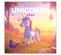 NOTIQUE Wall Calendar 2026 Happy Unicorns Calendar, Brochure Calendar with Monthly Calendar, Brochure Calendar Scented Calendar 30 x 30 cm (30 x 60 Open)