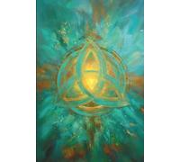 Notizbuch mit 80 linierten Seiten - Mystisches keltisches Knoten-Motiv in Türkis und Gold - Stilvoller Begleiter für Inspiration, Alltag & ... Triqueta-Symbol auf kunstvollem Hintergrund.