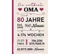 Notizbuch Oma 80 Geburtstag: Geburtstagsgeschenk 80. Geburtstag für beste Omi Notizbuch A5 liniert als Buch für Notizen Gedanken und Erinnerungen ein Tagebuch für Großmutter zum 80th Birthday